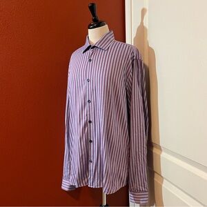 Jared Lang Men’s After Hours Striped Cotton Long Sleeve Button Down Dress Shirt
